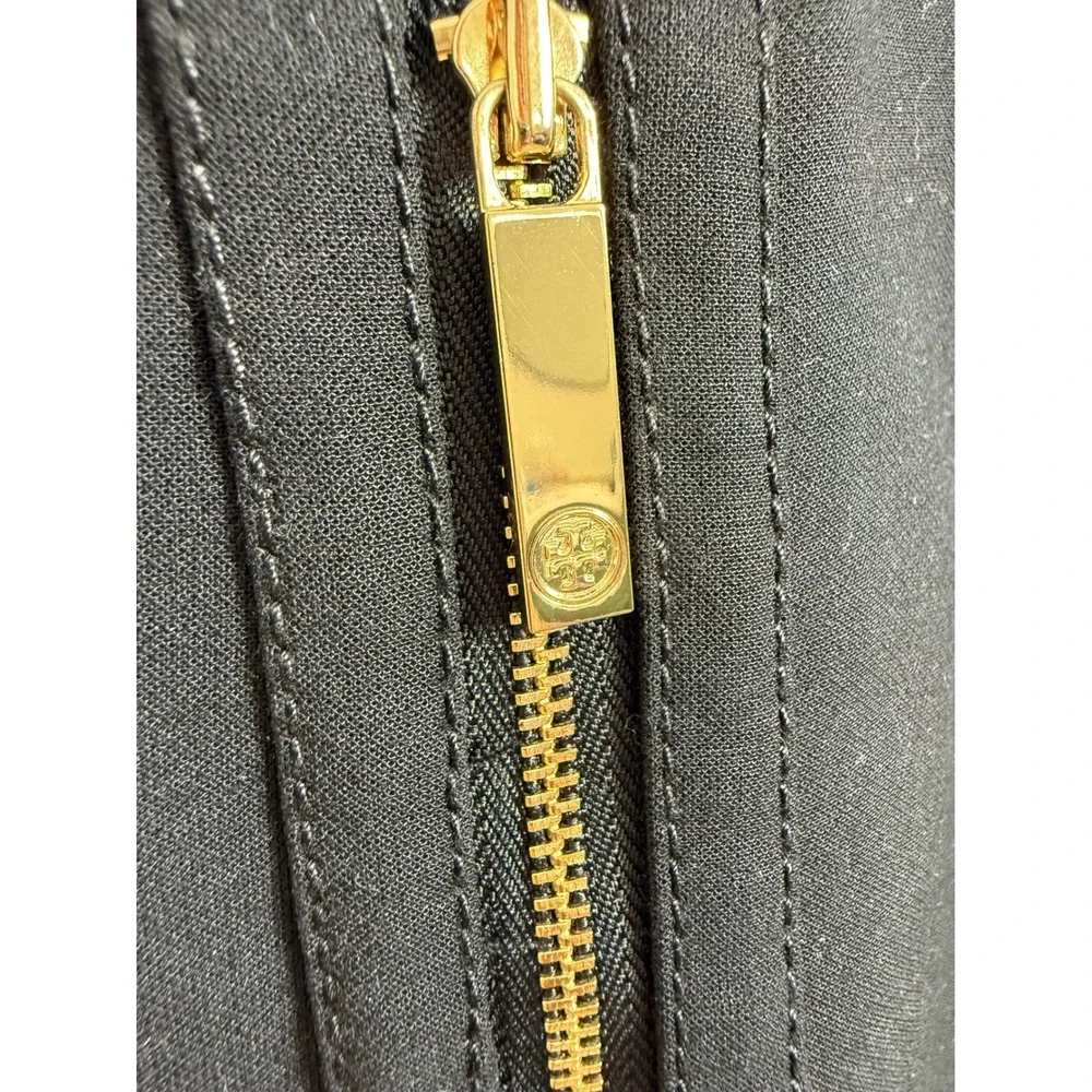 Tory Burch Sheath Dress Size 2 Black Gold Zip Minimalist Corporate Chic LBD